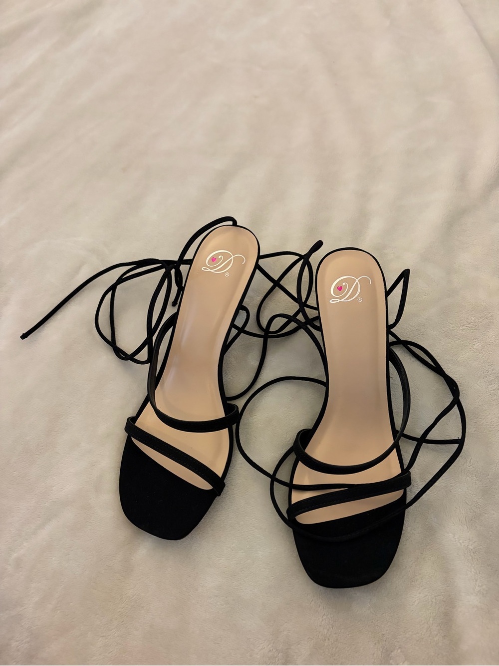 Delicious Black Lace-Up Strappy Heel Sandals